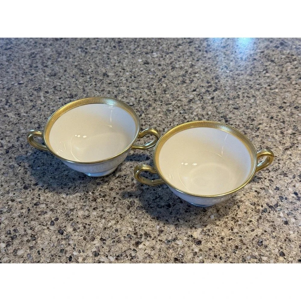 Lenox Gold Cream Bullion Cups Rare Early Cowell & Hubbard Cleveland Set of 2